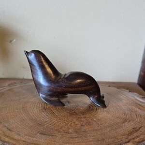 Handcarved Dark Brown Wooden Seal Sculpture